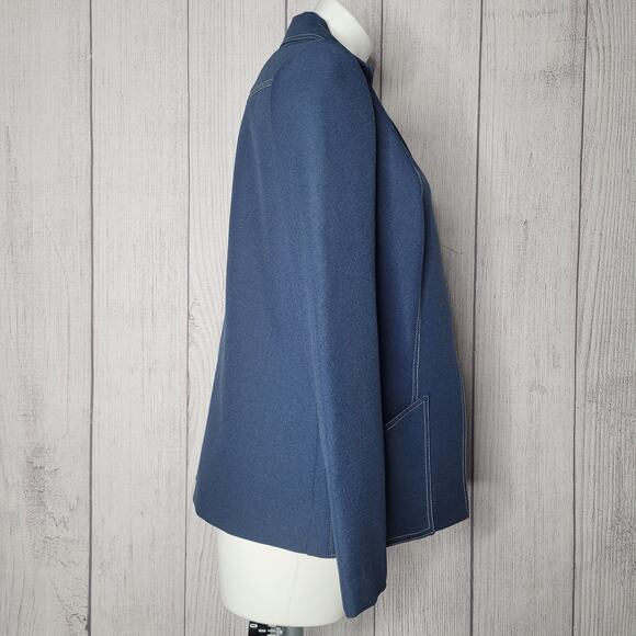 Handmade Blue Chambray Dagger Collar Buttonless Open Front Blazer - Picture 3 of 6